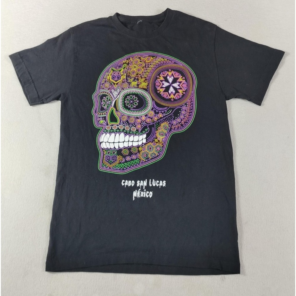 Cabo San Lucas Skull Shirt Mens Small Black Day Of The‎ Dead Mexico Graphic Tee